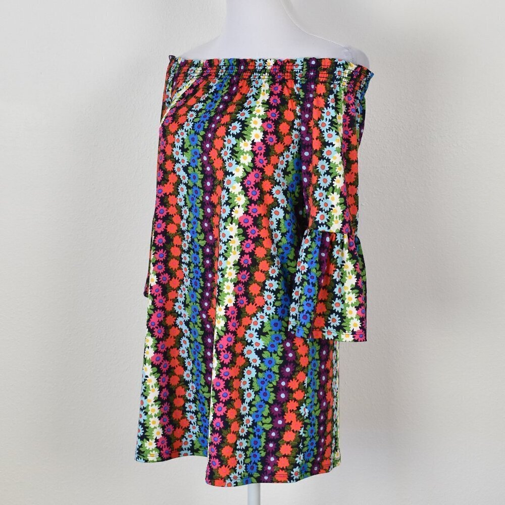 Trina Turk Floral Off Shoulder Print Bell Sleeve Dress - XS - Picture 4 of 8